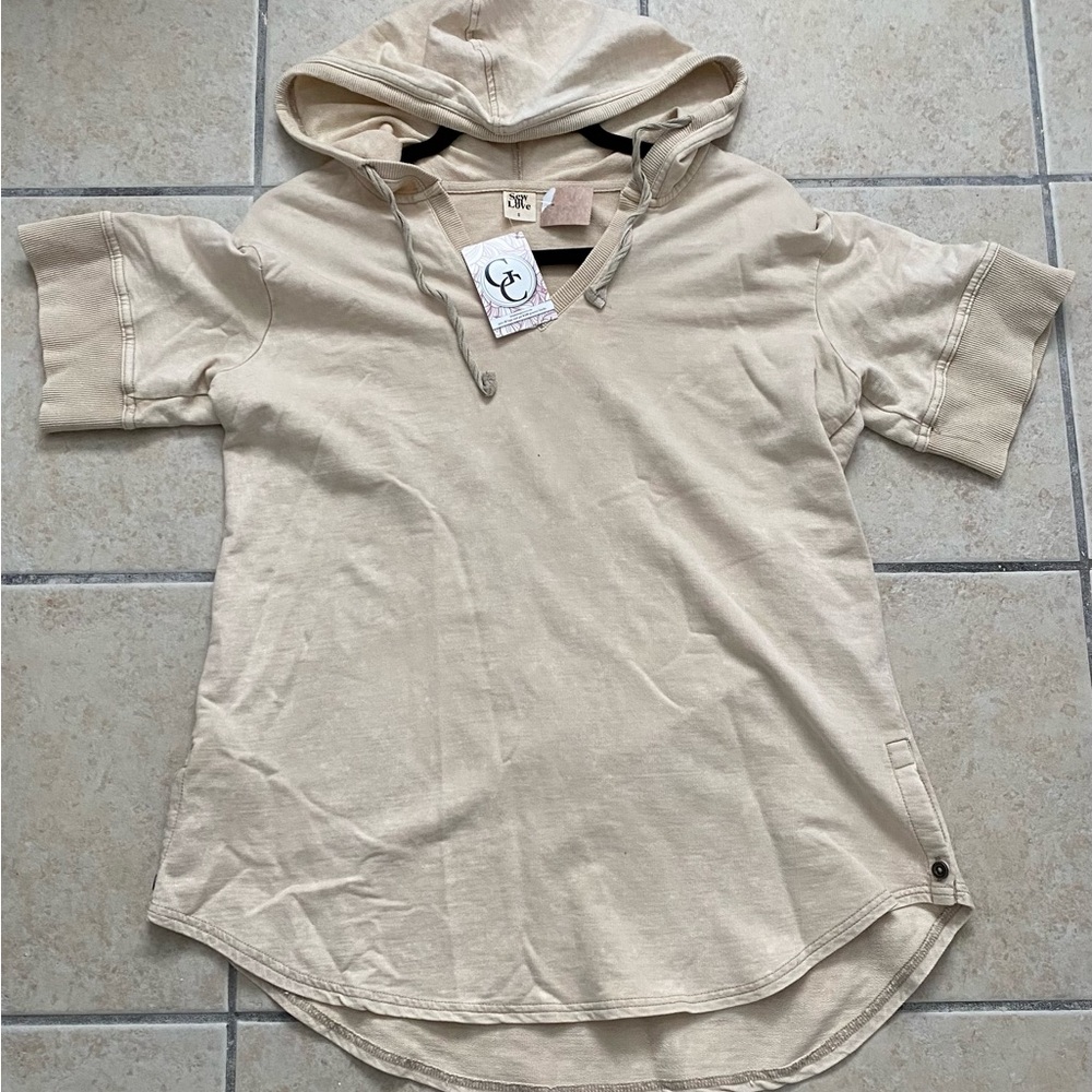 Casual Beige Hooded Top